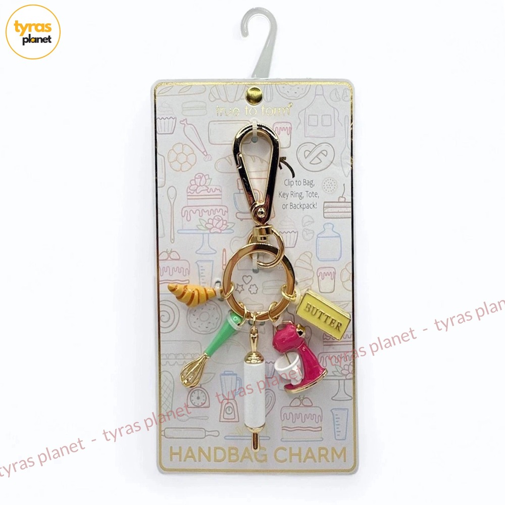 True to Form Baking Theme Handbag Charm Keychain Croissant Butter Rolling Whisk